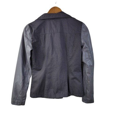 Monoreno Moto Jacket Size XS Zip Up Faux Leather Sleeve Canvas Grey gray - Picture 3 of 5