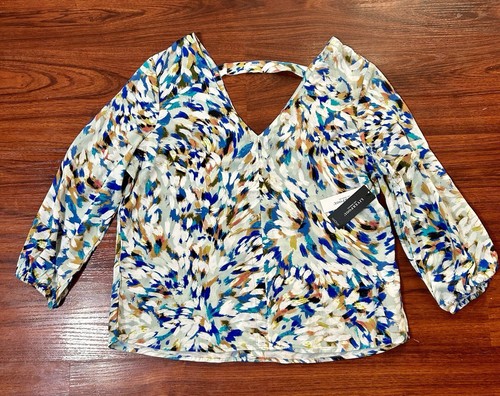 Liverpool Los Angeles Women Colorful Abstract Print Blouse Boho Top Sz MP V-Neck - Picture 5 of 8