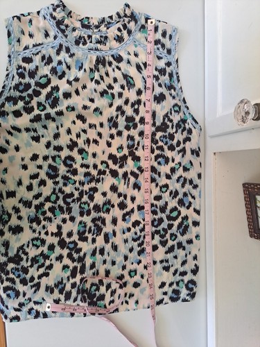 Loft Womens Sleeveless Dressy Blouse Top High Neck Large Animal Print Baby Blue - Picture 12 of 13