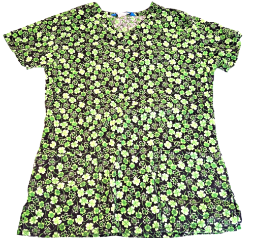 Scrub Top St Patrick's Day Shamrock Women's S by Scrub Wear Green 100% Cotton - Picture 2 of 5
