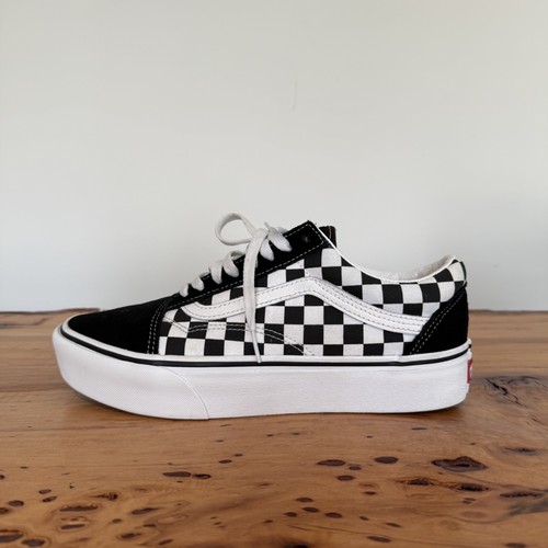 Vans Shoes Mens Size 8.5 Women Size 10 Black Low Top Suede Checkered - Picture 8 of 13
