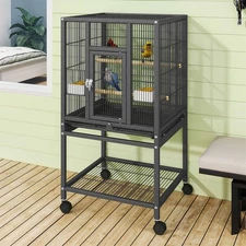 41in Large Parrot Cages w/Tray Food Boxes and Wooden Perches with Rolling Stand