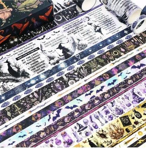 37 Rollen Halloween Washi Tape Junk Journal Scrapbooking Hexen Drachen Spinnen - Bild 3 von 7