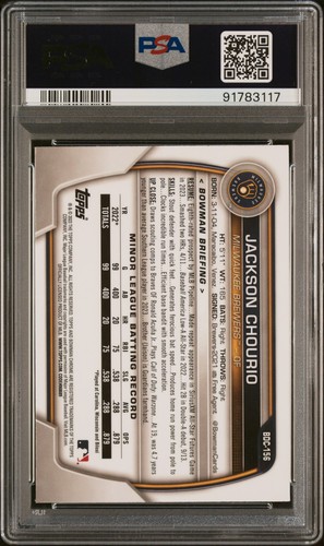 Bowman Draft Jackson Chourio 2023 #BDC156 refractor cromado dorado PSA 8 - Imagen 2 de 2