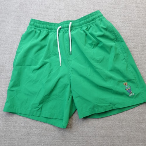 Polo Ralph Lauren Swim Shorts Medium Green Solid Bear Embroidered - Picture 2 of 14