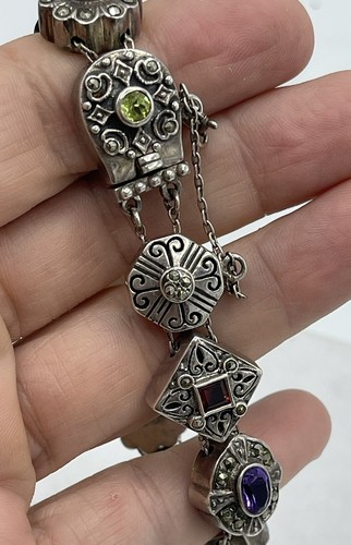 Vintage Markasiten Herz Blume Armband 925 Sterling Viktorianischer Stil Charms - Bild 5 von 15