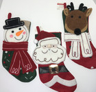 Set of 3 18" Snowman Santa Reindeer Christmas Stockings Thick Yarn Embellishment