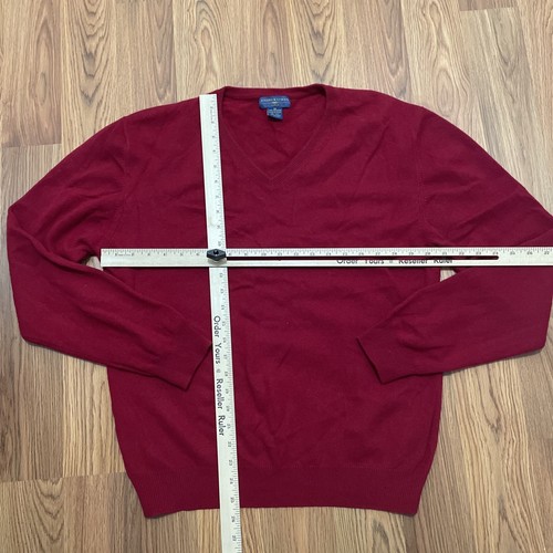 Joseph & Lyman Sweater Mens Medium Cashmere V Neck Red Knit Pullover - Picture 2 of 11