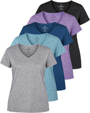 5 Pack: Women'S Dry Fit Short Sleeve V Neck Workout Top - Fitness Gym Athletic Y