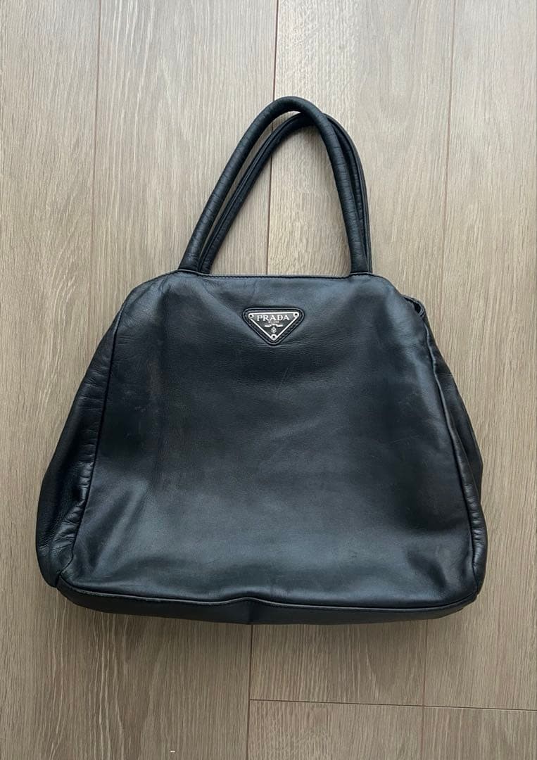 PRADA Black Leather Tote Bag Authentic Women's Fashion Luxury Handbag