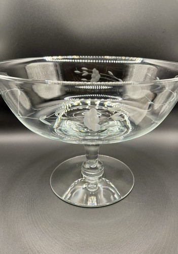 Vintage Princess Glass Etched Pedestal Elegant Dish Etched 10" Dia. Larger - Picture 13 of 24