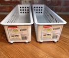 2- Lot Rubbermaid Slide 'n Stack #5580 White Storage Organizer 19.5"x4.8"x4.25"