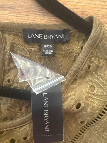 Lane Bryant Womens Olive Green Embroidered Eyelet Knit Top 18/20 Long Sleeve NWT - Picture 6 of 7