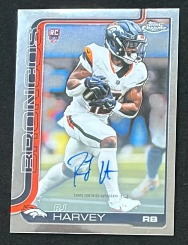 RJ Harvey Rookie Card - 2025 Topps Chrome Autograph - Denver Broncos Football