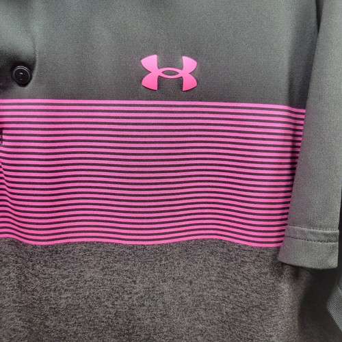 Under Armour The Playoff Polo Golf Shirt Sz XL Loose Color Block Black Pink - Picture 3 of 7