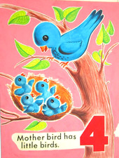 1950 BIRD CHILDRENS BOOK PAINTING COUNT ANIMALS ORIGINAL drawing art cel birds