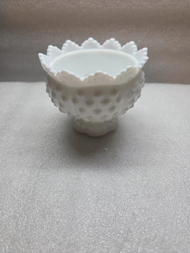Vtg Fenton Candle Holder. Mini White Hobnail Milk Glass 4 X 3.25 In.