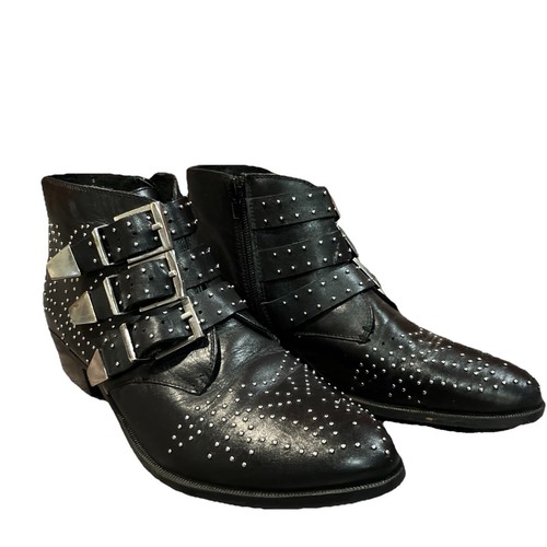 Damen-Stiefeletten Diba echte Nieten schwarzes Leder seitliche Schnalle Cowgirl Größe 9 - Bild 2 von 9