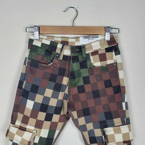 FWRD Denim Jeans Boys 10 Pixel Camo Stacked Multicolor Print Streetwear Cargo - Afbeelding 2 van 11