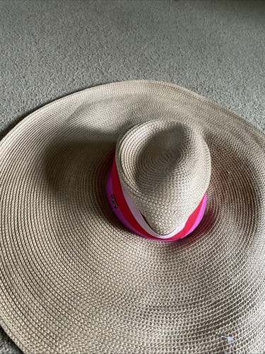 NOWT TRINA TURK X L Straw Hat RED PINK - Picture 6 of 11
