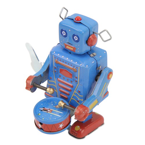 Clockwork Drumming Robot Toy Tinplate Retro Hand Made Drum Wind Up Robot XA - Picture 12 of 23