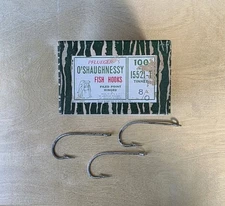 Vintage Pflueger O'shaughnessy Hooks, Size 8/0, 100 Pieces, Tinned, With Box