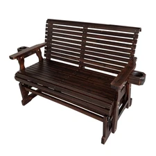 Patio Glider with Cup Holders,High Roll Back and Deep Contoured Seat, Deep Brown