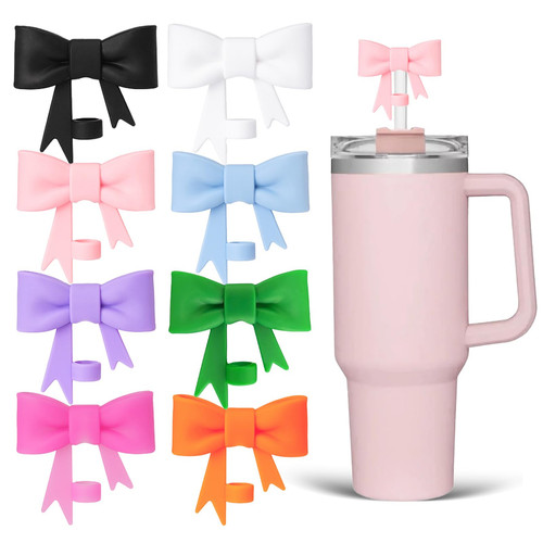 8Pcs Bow Straw Cover for Stanley Cup, 10mm Silicone Straw Topper, Compatible ...