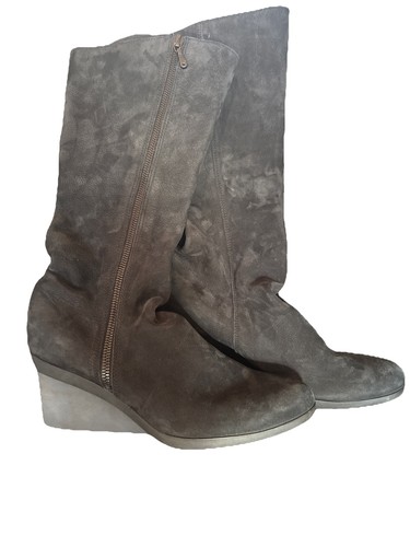 $950 ARCHE WOMENS BLACK TALL SIDE ZIP BOOTS W/ WEDGE 2.5 Heel SZ 38 FRANCE - Bild 9 von 11