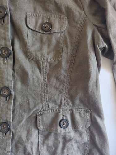 Relativity 100% Linen Women's Sz L Jacket Collarless Khaki W/Stylish Details - Picture 5 of 7
