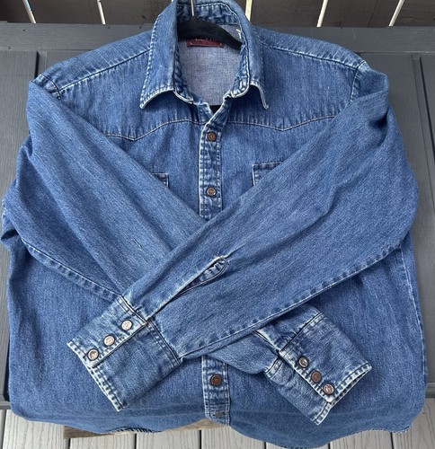 Vintage 80s Levis Copper Snap Denim Shirt Large Orange Tab 70s. C1-009 - Picture 7 of 8