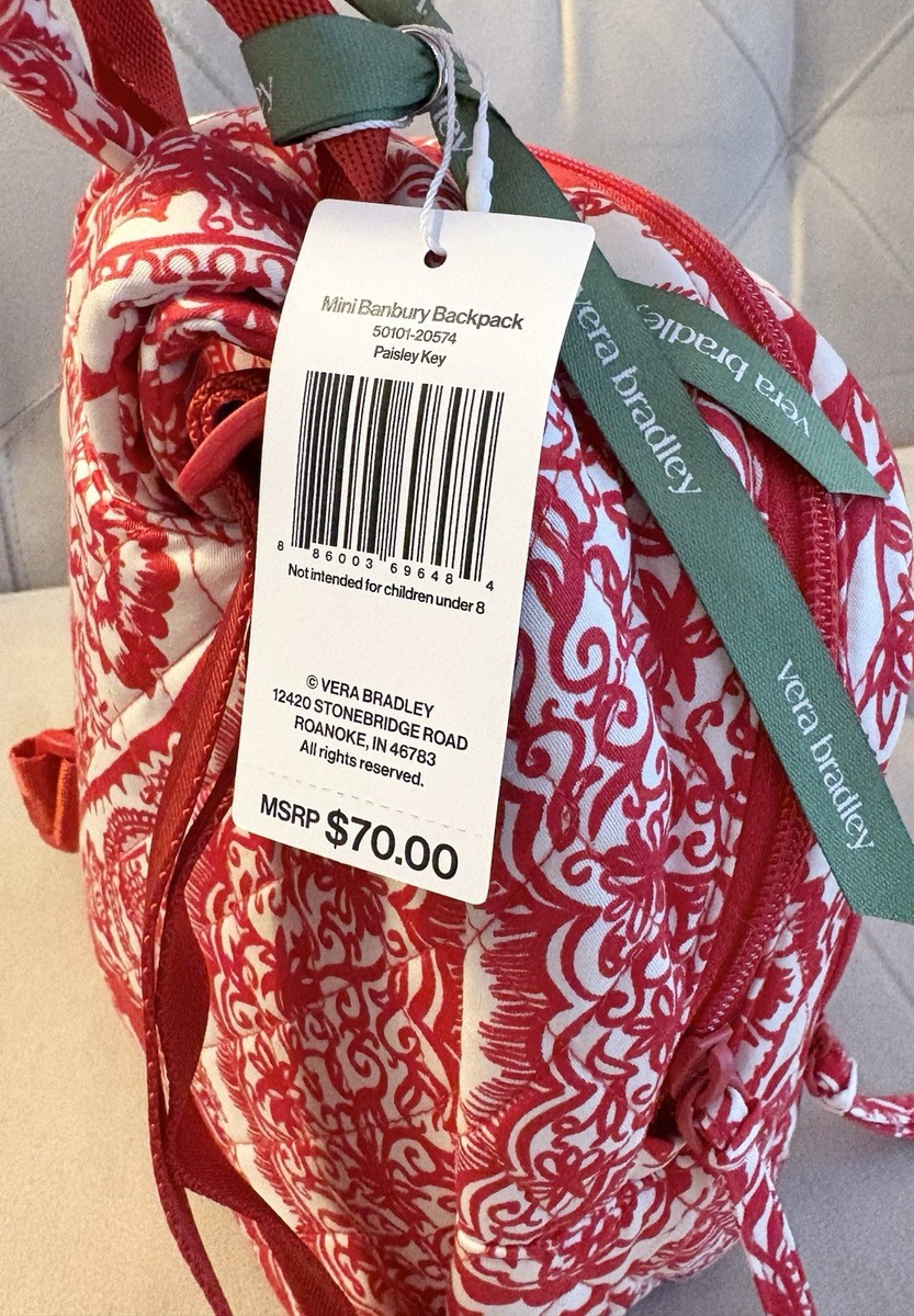 Vera Bradley Red and White Mini Banbury Paisley Backpack Vera Bradley Mini Banbury Backpack Paisley Key NWT ? | eBay main image 2