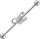 14G Scorpion 38mm Diamnd Industrial Barbell Unisex Earrings 14K White Gold Over