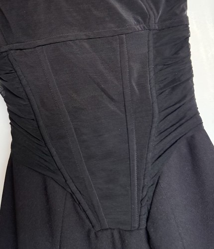 House of CB Dress XS AU 6 US 2 Fionula Black Midi Corset Feather Hem Strapless - Picture 7 of 18
