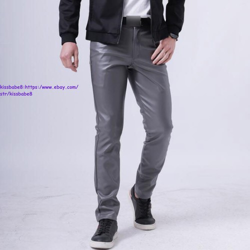 Stylish Men's Faux Leather Motorcycle Pants Pockets Comfortable PU Long Trousers - Picture 22 of 22