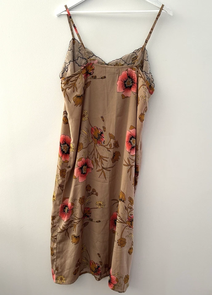 Vestido sin Mangas Y2K Sello Húmedo Para Mujer XL Marrón Floral Encaje Correas de Espagueti Hada Foto 3 de 4