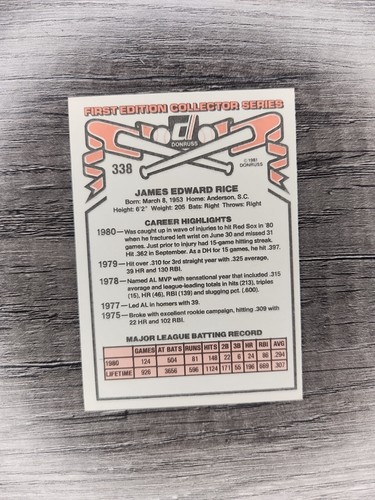 1981 Donruss - Jim Rice #338 - Picture 2 of 2