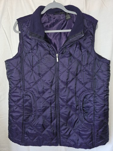 Jane Ashley Puffer Vest Womens Purple Pockets Full Zip Quilted Size 1X - Picture 2 of 8