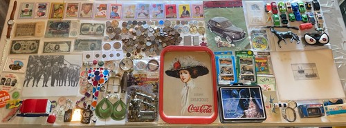 Lotto 164 carte monete cassetto spazzatura antichi vintage da collezione giocattoli