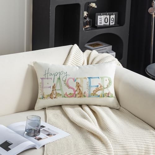 Happy Easter Pillow Cover 12x20 Inch Bunny Pillowcase Farmhouse Spring - Picture 4 of 7