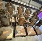 Set of Eight Antique French Renaissance Chairs Walnut With Tufted Leather