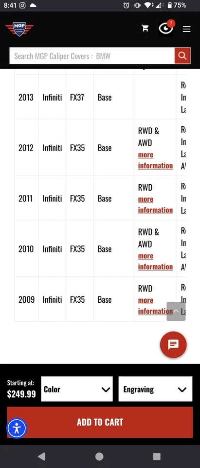 Cubiertas de pinza de freno de disco MGP 37003SMGPBK 2009-2012 Infiniti Fx35 Foto 3 de 3