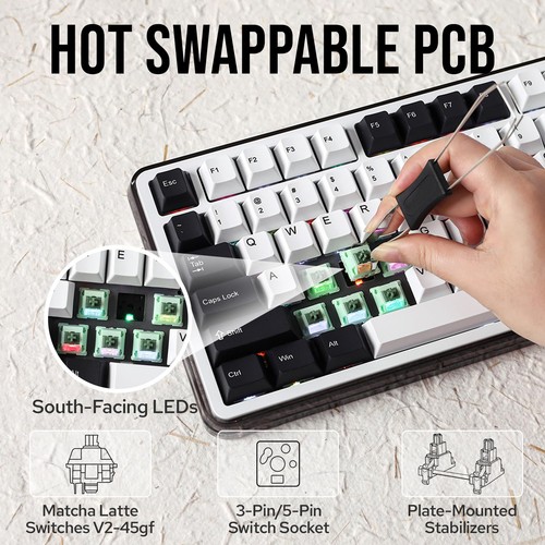 Breeze 75 75% CNC Aluminium und Acryl Mechanische Gaming Tastatur, USB-C/BT5... - Bild 4 von 7