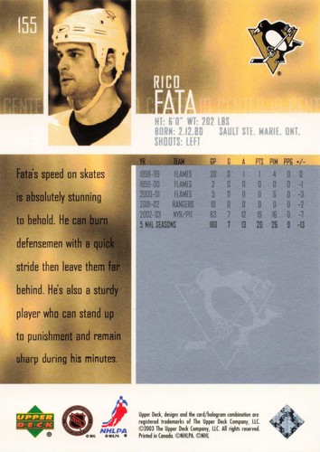 2003 UPPER DECK PENGUINS ICE HOCKEY #155 RICO FATA - Picture 2 of 2