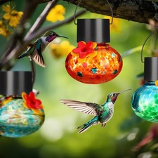 3 Pcs 3.54 Inch Blown Glass Hummingbird Feeders Solar Powered Glass Hummingbird 