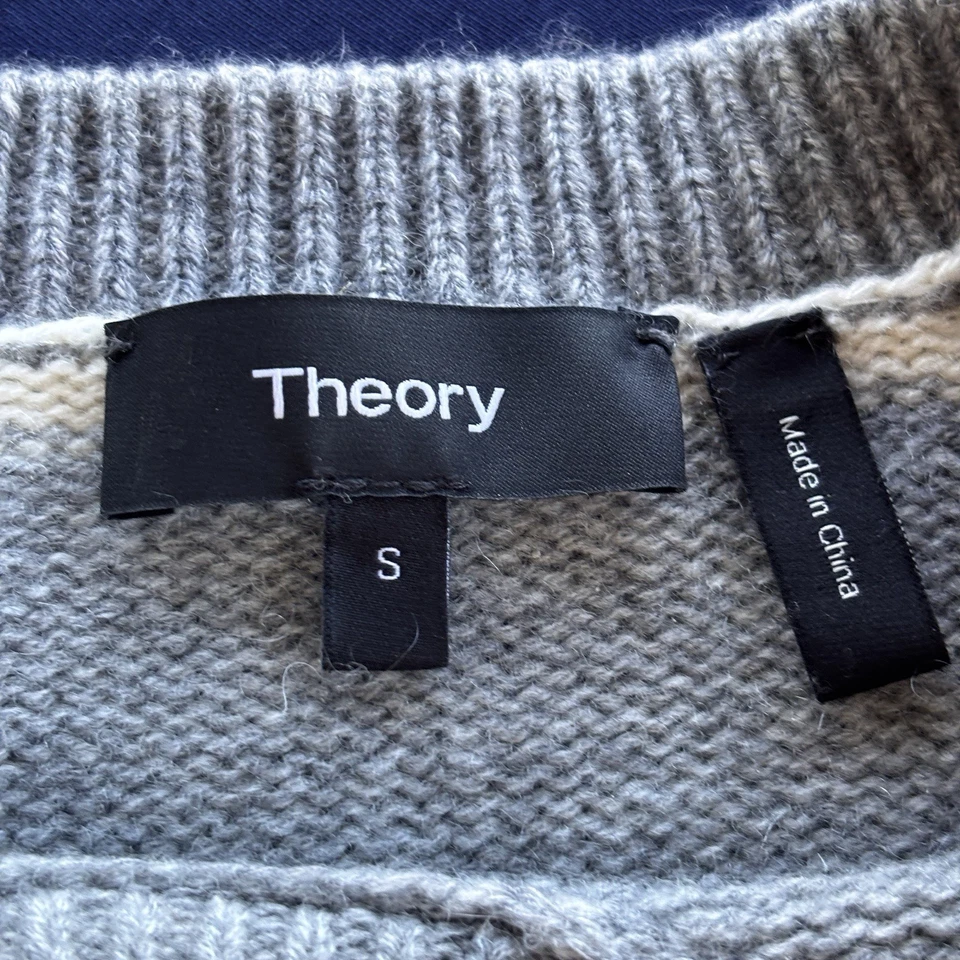 Theory 100% Cashmere Striped Sweater Womens Small Gray Ivory Karenia ST Flawed - Image 3 of 4