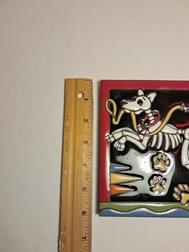 Earthtones Tile Sugar Skull Day of The Dead Dog Colorful Ceramic 6x6 Paw Prints - Picture 11 of 12