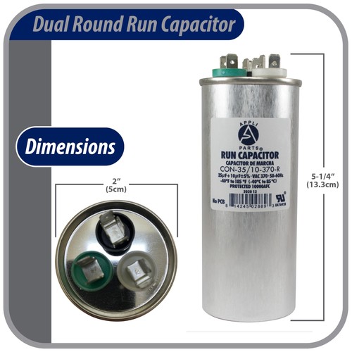 Condensador de doble funcionamiento para CA 35+10 MFD UF (MICROFARADIOS) 370 VAC CBB65 Ro - Imagen 2 de 8