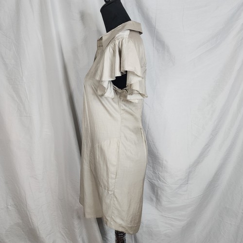 Vestido ALI RO Talla 2 Beige Vegano Seda Manga Acampanada Boho Bolsillos Anthropologie - Imagen 3 de 13