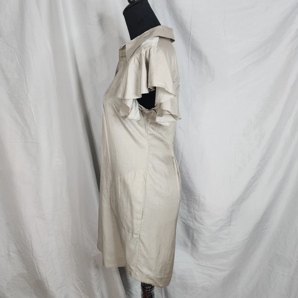 Vestido ALI RO Talla 2 Beige Vegano Seda Manga Acampanada Boho Bolsillos Anthropologie Foto 3 de 4